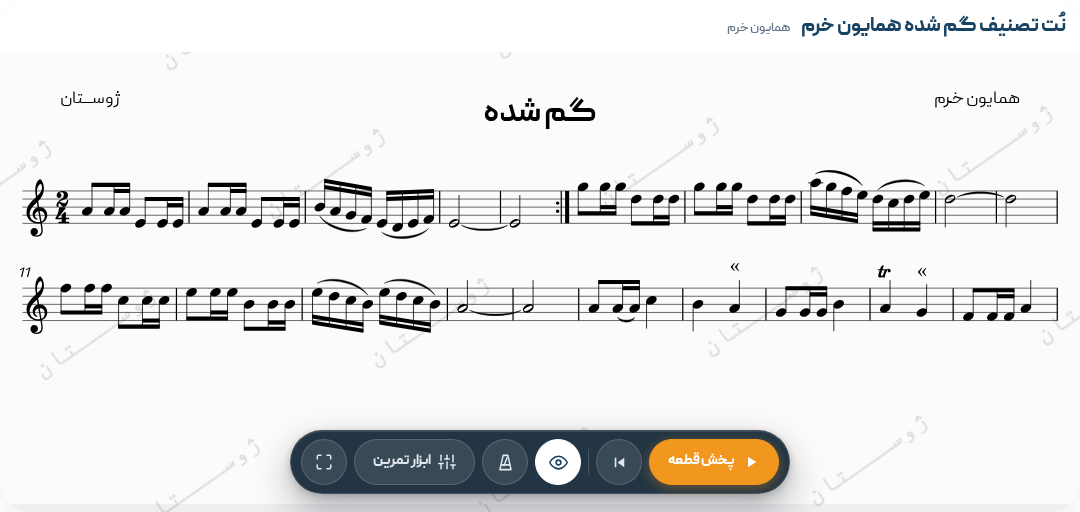 نت تصنیف گم شده همایون خرم